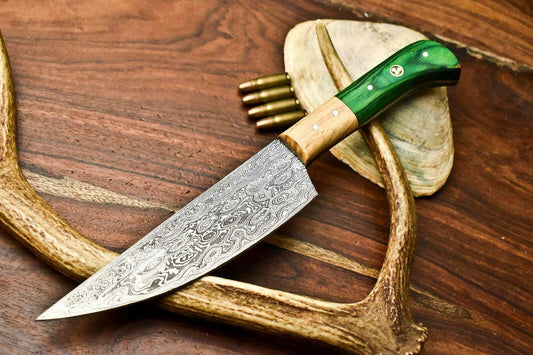 Handmade Damascus Steel Chef Knife  Full Tang Kitchen Knife with Wood Handle Damascus Knife