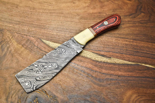 "Handmade Damascus Steel Chef Knife – Full Tang Kitchen & Outdoor Utility Blade"