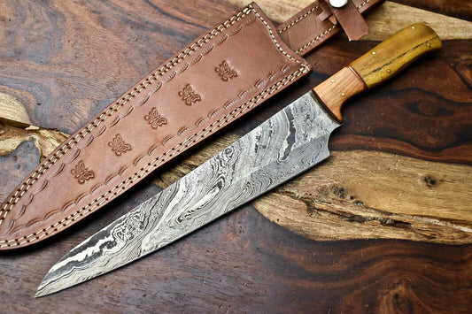  Handmade Damascus Steel Chef Knife  Full Tang  with Wood Handle Damascus Kitchen Knife