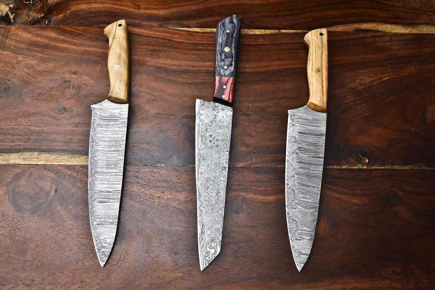 Handmade Damascus Steel Chef Knife Set – 3-Piece Full Tang Collection