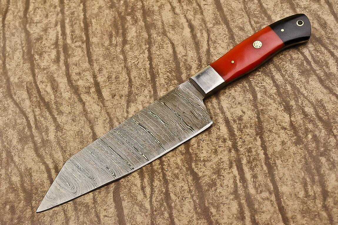 Handmade Damascus Steel Chef Knife with Full Tang Corian Handle Custom Knife