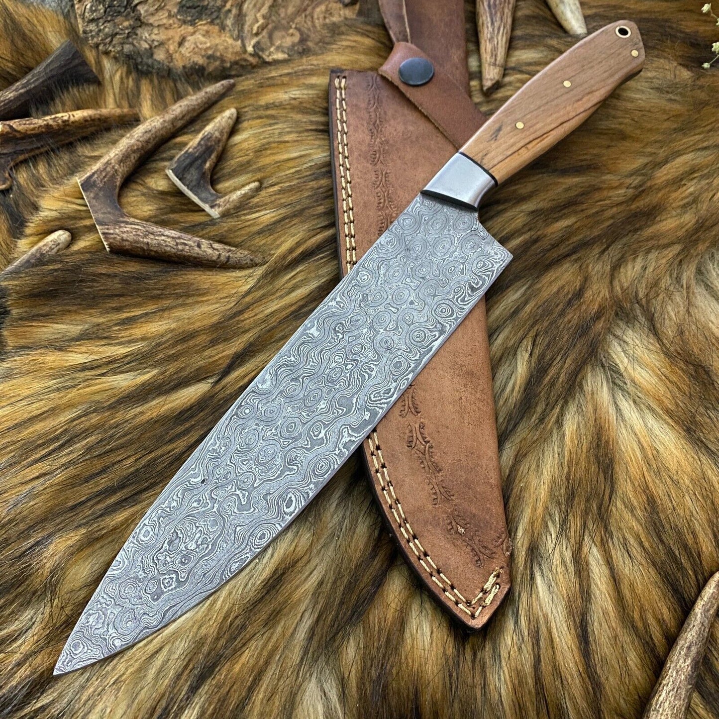 Handmade Damascus Steel Chef Knife with Olive Wood Handle – 12" Professional Kitchen Knife