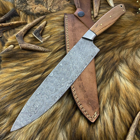 Handmade Damascus Steel Chef Knife with Olive Wood Handle – 12" Professional Kitchen Knife