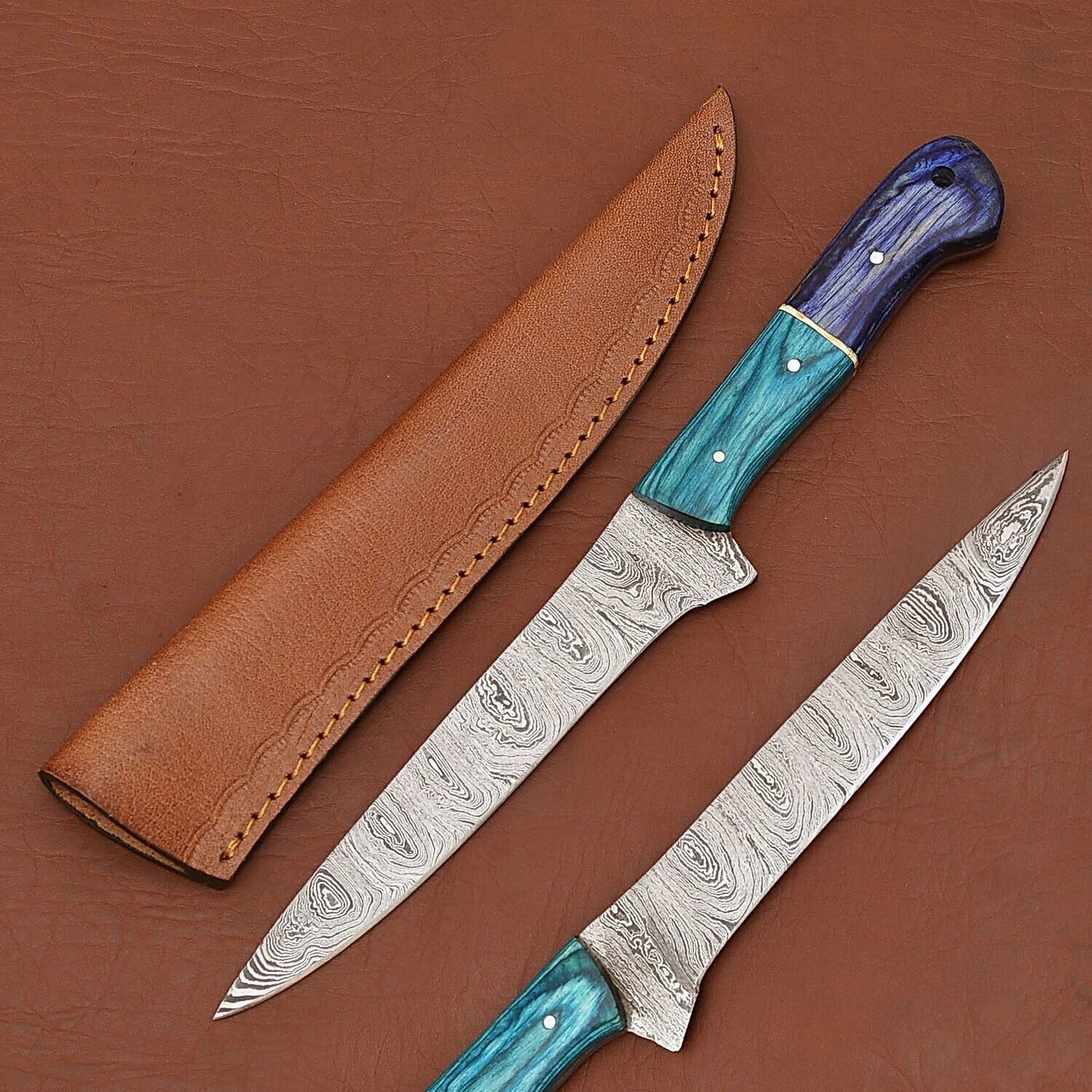  Handmade Damascus Steel Fillet Chef Knife with Ergonomic Pakka Wood Handle