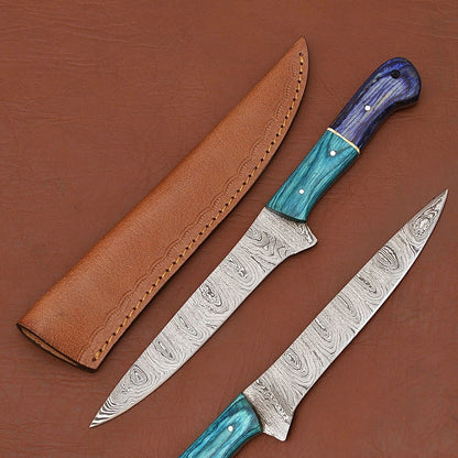  Handmade Damascus Steel Fillet Chef Knife with Ergonomic Pakka Wood Handle