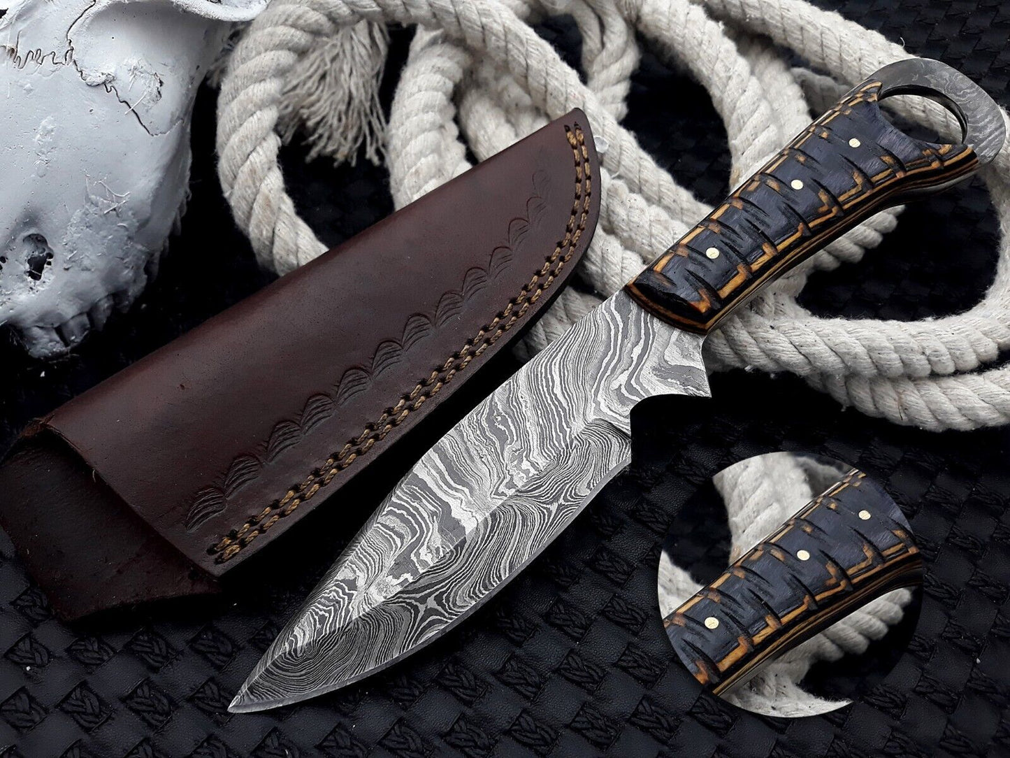 Handmade Damascus Steel Fixed Blade Chef & Hunting Knife – Skinning & Kitchen Tool