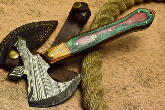 Handmade Damascus Steel Full Tang Cleaver Tomahawk Axe with Hardwood Handle