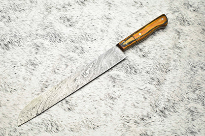  Handmade Damascus Steel Full Tang Kitchen Chef Knife – 14" Blade, Oil Tempered 58-60 HRC, Sharpened at 20°

