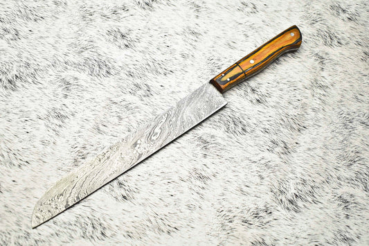 Handmade Damascus Steel Full Tang Kitchen Chef Knife – 14" Blade, Oil Tempered 58-60 HRC, Sharpened at 20°

