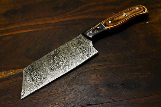 Handmade Damascus Steel Hard Wood Hunting Cleaver Chopper Chef Knife – 12"