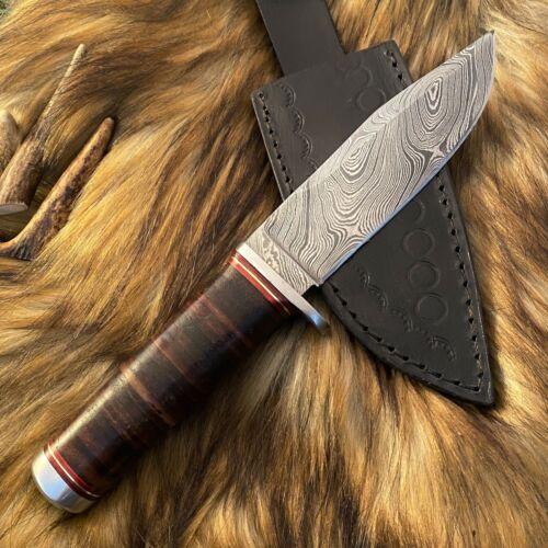 Handmade Damascus Steel Hunting Bushcraft Bowie Knife 10" | Leather Sheath EDC

