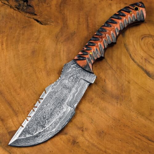 Handmade Damascus Steel Hunting & Camping Tracker Knife | Paka Wood & Camel Bone Handle