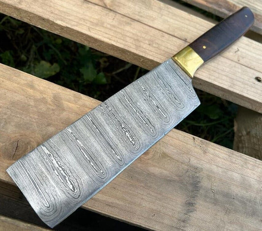 Handmade Damascus Steel Hunting & Chef Kitchen Knife – Full Tang Hardwood Handle with Brass Guard