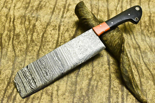 Handmade Damascus Steel Hunting Chef Knife with Bull Horn Handle – 12"