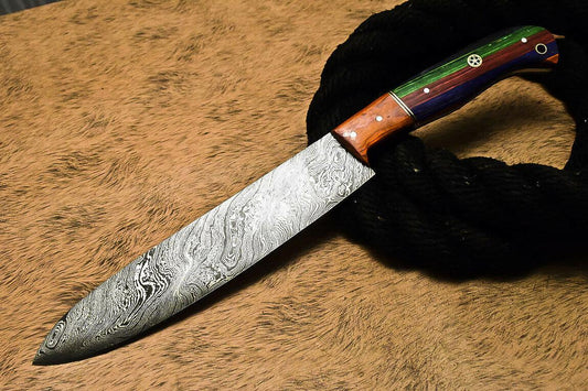 Handmade Damascus Steel Hunting Chef Knife with Hardwood Handle – 13" Custom Blade