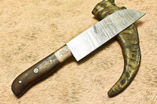 Handmade Damascus Steel Hunting & Chef Knife with Walnut Wood Handle | 12.9" Overall, 7.5" Blade