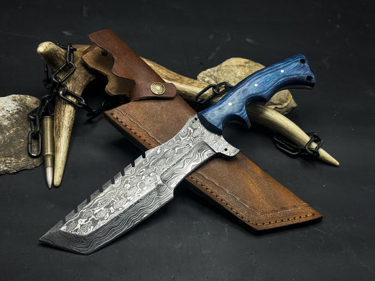 Handmade Damascus Steel Hunting Tracker EDC Knife with Wood 