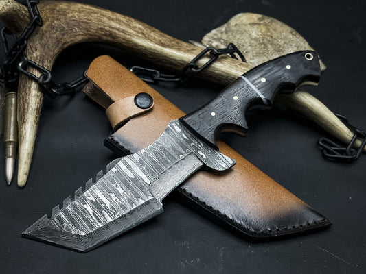 Handmade Damascus Steel Hunting Tracker EDC Knife with Wood Handle 