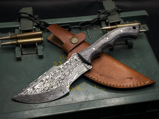 Handmade Damascus Steel Hunting Tracker Knife with Wood Handle