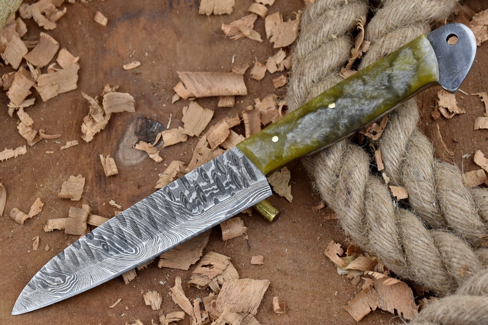 Handmade Damascus Steel Kitchen Chef Knife 9" Blade with Green Resin Handle