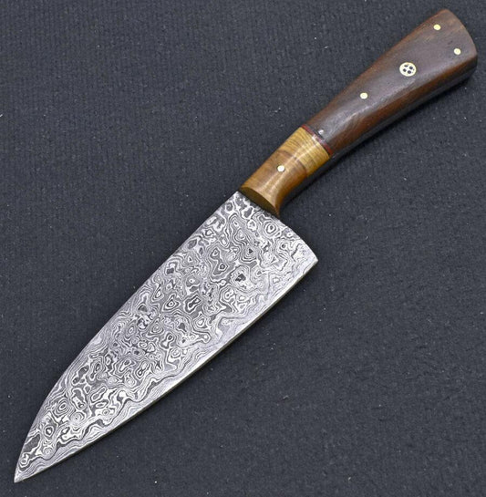 Handmade Damascus Steel Kitchen Chef Knife With Natural Wood Handle