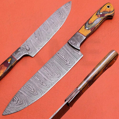 Handmade Damascus Steel Kitchen Chef Knife with Pakka Wood Handle Premium Damascus Chef Knife