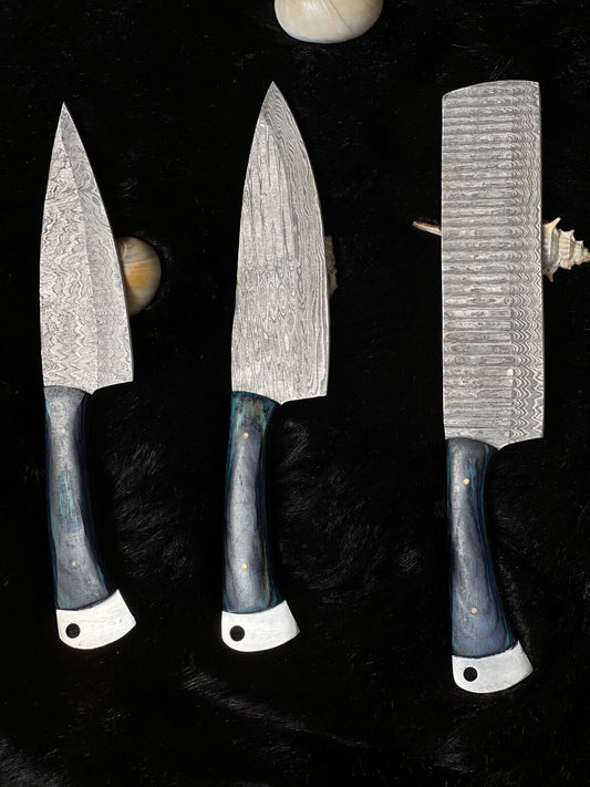  Handmade Damascus Steel Professional Chef Knife Set – Camel Bone & Wood Handle