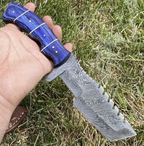 Handmade Damascus Steel Tracker Knife – 10" Tactical Hunting Survival Outdoor Camping Knife with Leather Sheath