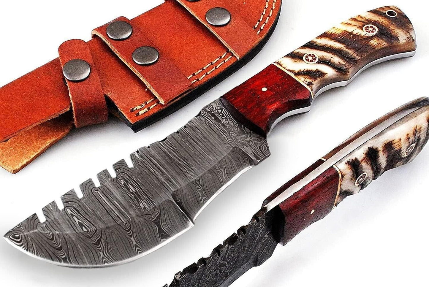 Handmade Damascus Steel Tracker Knife with Ram Horn Handle – Premium Hunting & Outdoor Knife