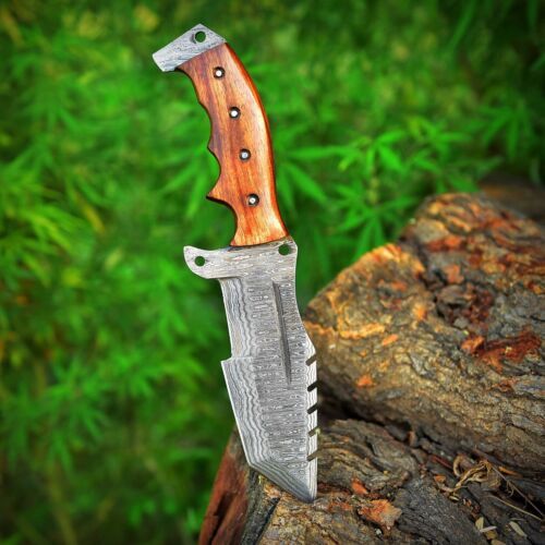 Handmade Damascus Steel Tracker Military Tactical Hunting Survival Knife – Full Tang with Leather Sheath