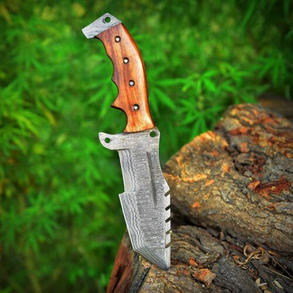 Handmade Damascus Steel Tracker Military Tactical Hunting Survival Knife – Full Tang with Leather Sheath