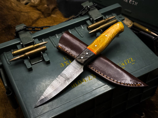 Handmade Damascus Steel Vegetable Chef Knife – Resin Handle with Cowhide Sheath

