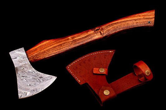 Handmade Damascus Steel Viking Throwing Tomahawk Axe with Integral Hatchet Design and Wood Handle