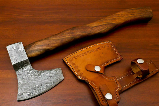 Handmade Damascus Tomahawk Axe with Walnut Wood Handle – 16.5 Inch