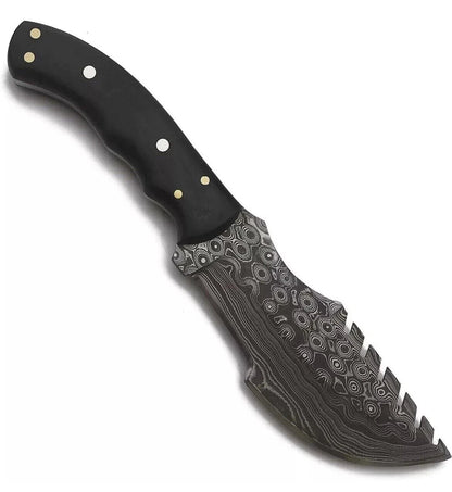 Handmade Damascus Tracker Knife – 10" Full Tang Hunting, Survival, Bushcraft & Camping Knife with Wood Handle & Leather Sheath