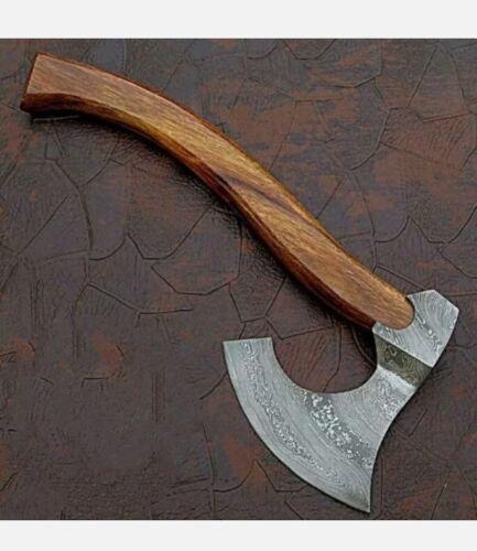 Handmade Damascus Viking Axe Bearded Axe Hatchet Tomahawk with Natural Wood Handle and Leather Sheath