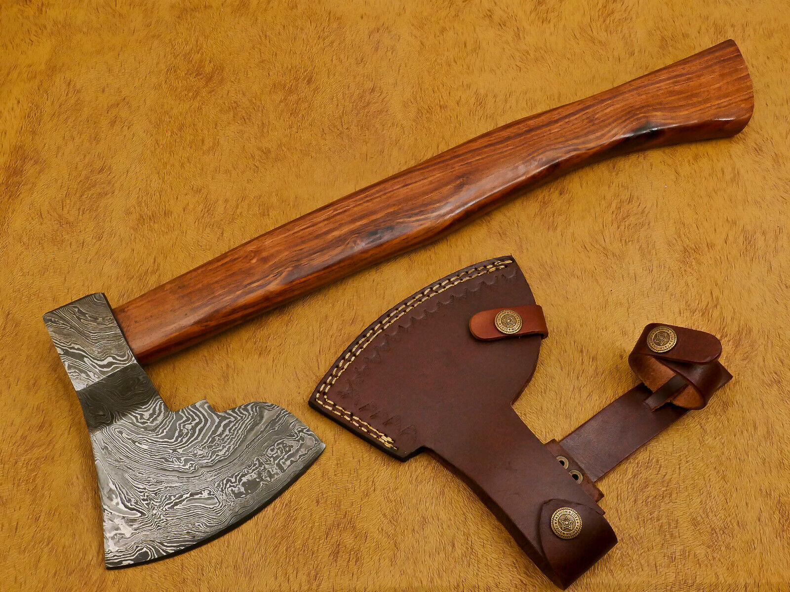 Handmade Damascus Viking Tomahawk Axe with Walnut Handle and Leather Sheath