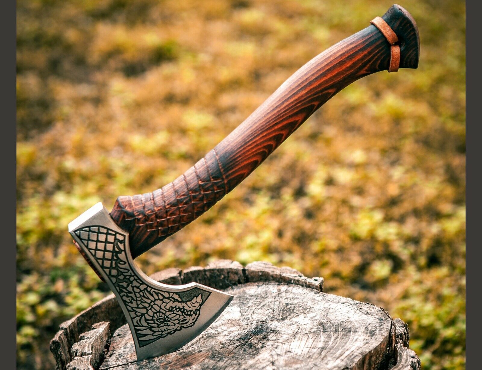 19" Handmade Viking Axe Carbon Steel Axe with Ashwood Handle & Leather Sheath