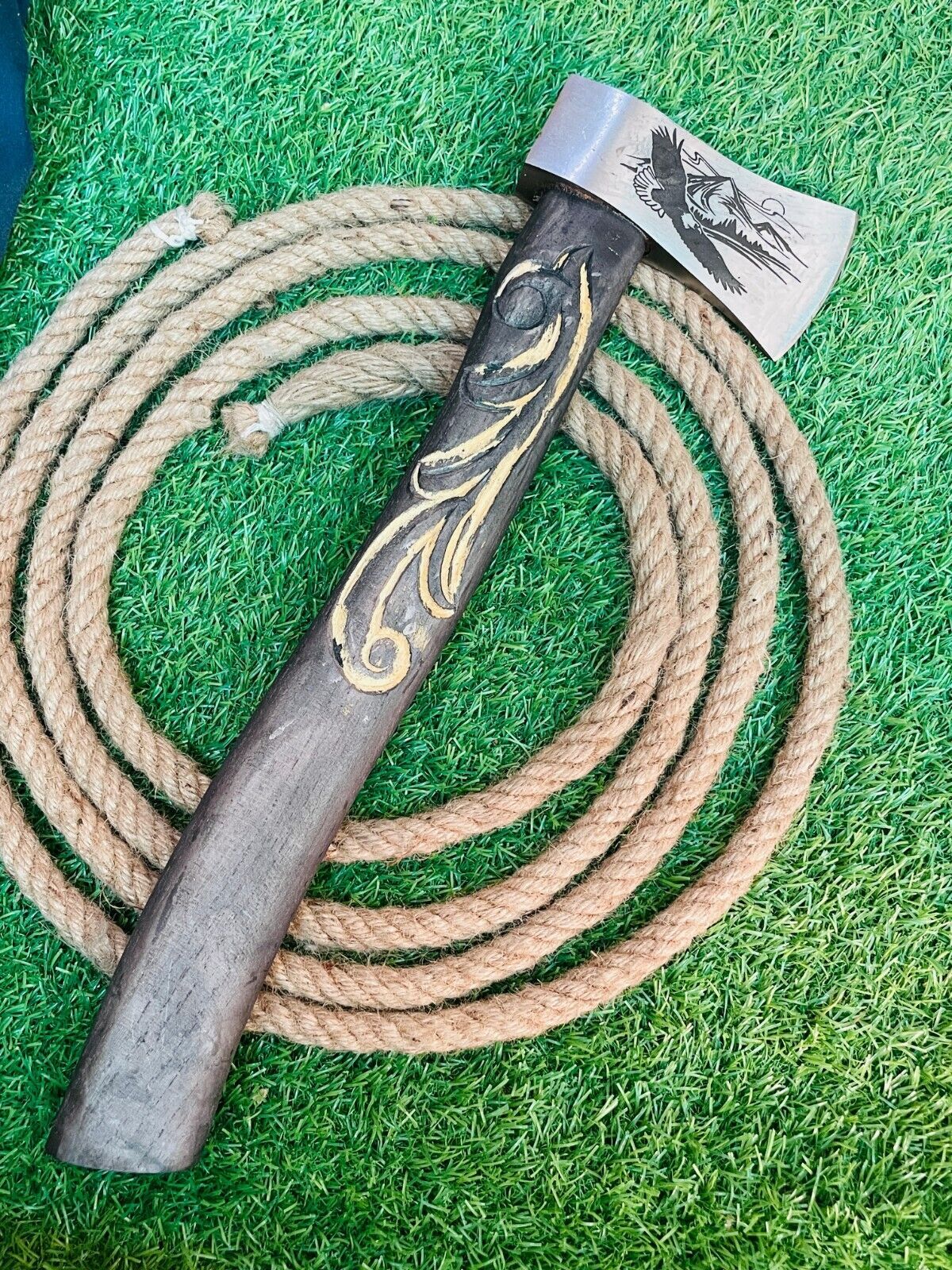 Handmade Forged Carbon Steel Axe Viking Axe with Wooden Handle & Leather Sheath