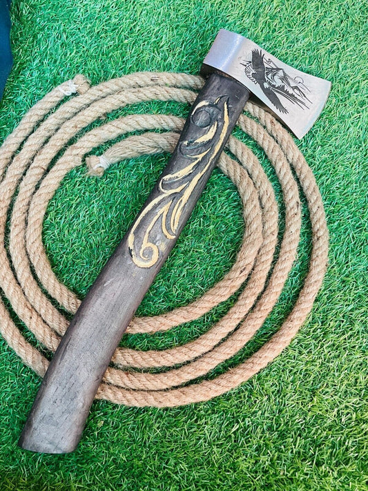 Handmade Forged Carbon Steel Axe Viking Axe with Wooden Handle & Leather Sheath