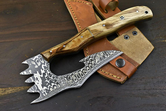 Handmade Forged Damascus Hunting Clever Chopper Axe Knife with Camel Bone Handle – 13.3 Inch