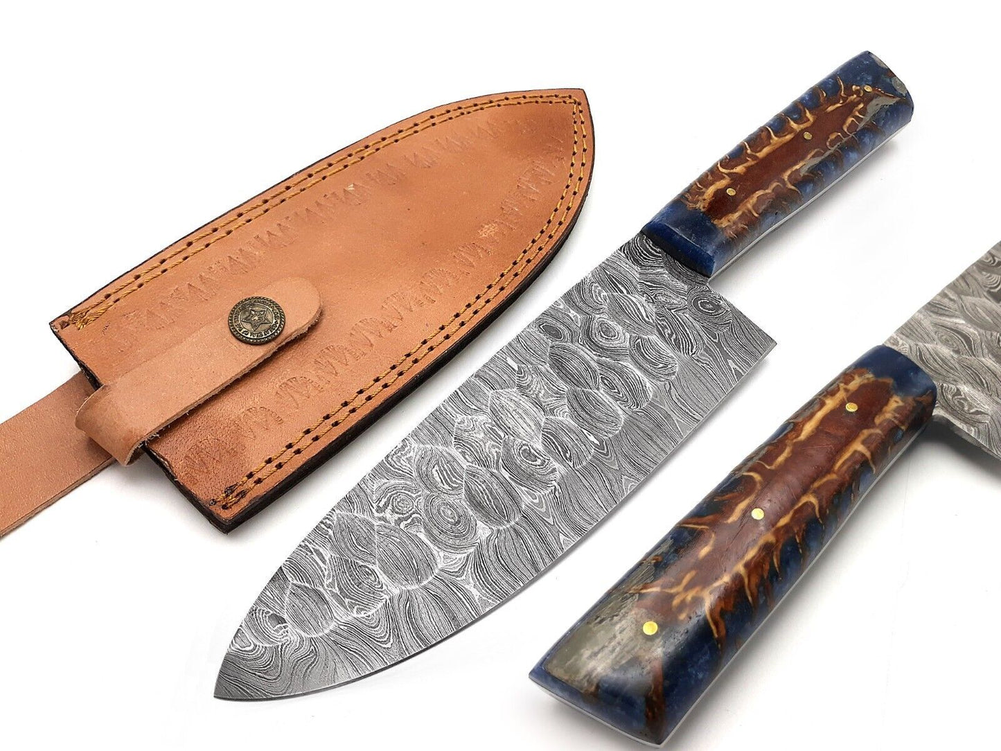 Handmade Forged Damascus Steel Chef Knife | 7.5" Blade, Pine Wood Handle, Kitchen & Hunting Knife