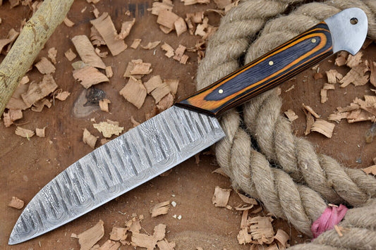 Handmade Forged Damascus Steel Chef Knife with Orange & Black Handle