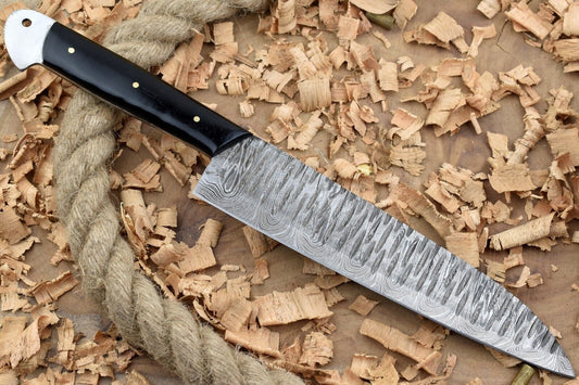 Handmade Forged Damascus Steel Kitchen Chef Knife with Black Resin Handle