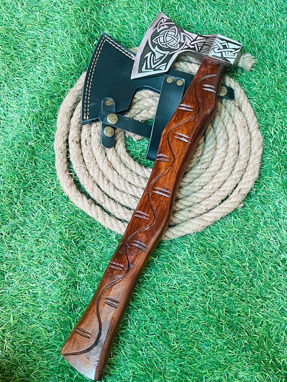 Handmade Forged Steel Axe Viking Tomahawk Axe with Wood Handle and Leather Sheath