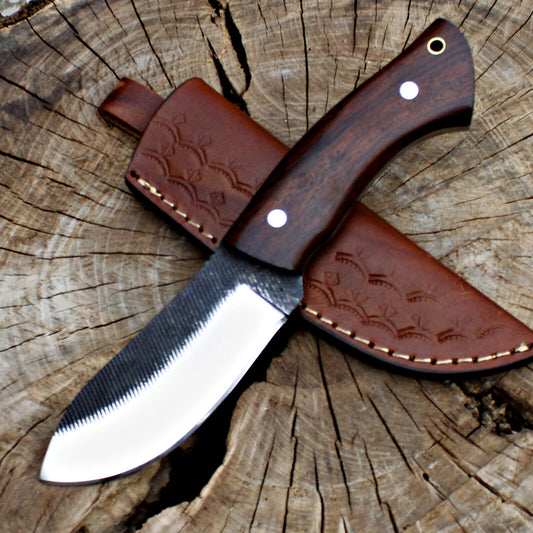 Handmade Full Tang D2 Steel Skinner Knife | Hunting & EDC with Leather Sheath