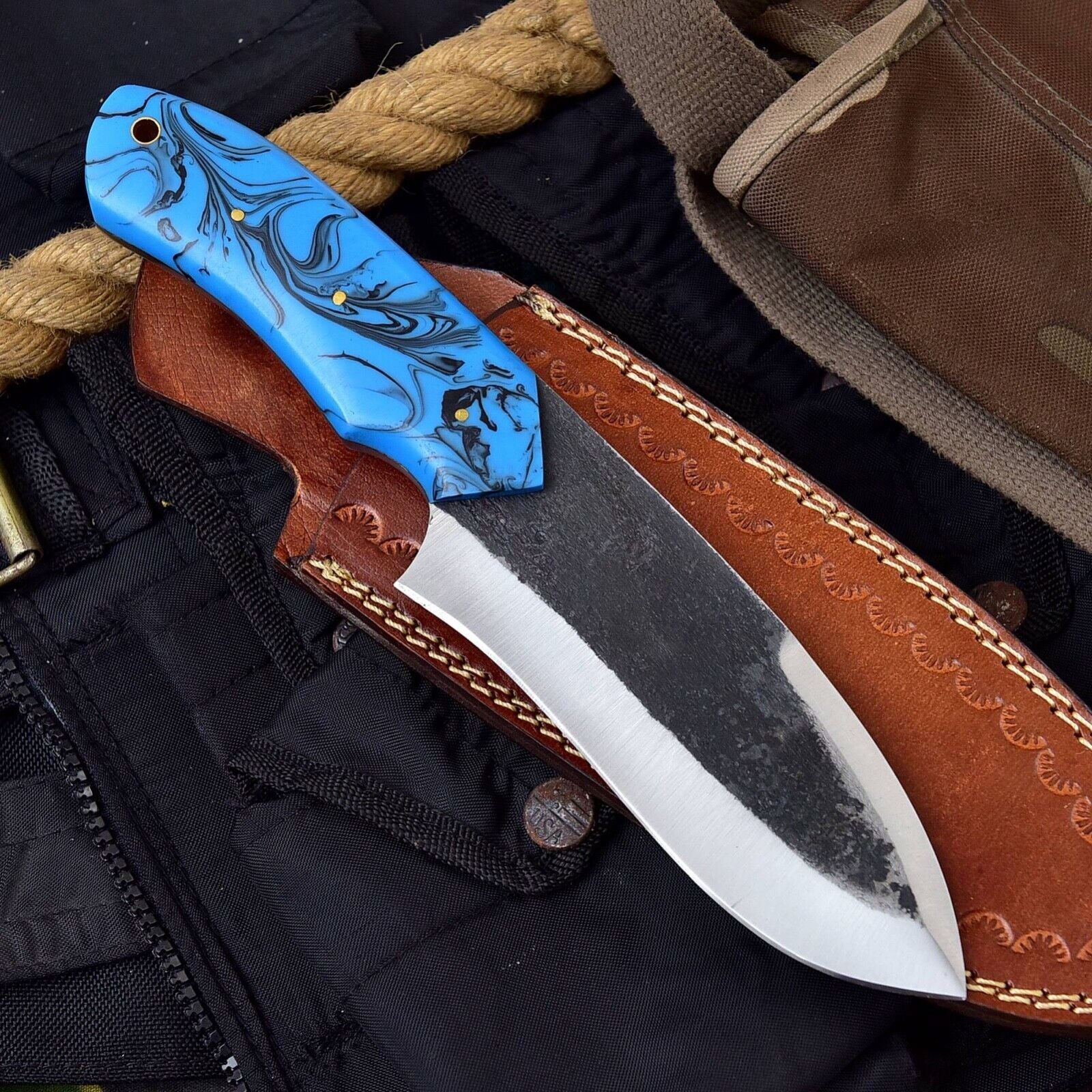 Handmade Full Tang Real File Hunting Knife with Leather Sheath Custom Bull Cutter Knife