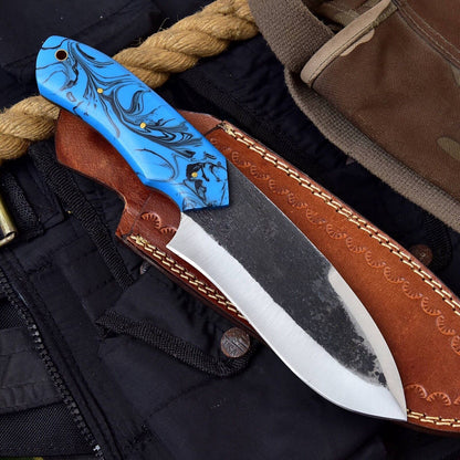 Handmade Full Tang Real File Hunting Knife with Leather Sheath Custom Bull Cutter Knife