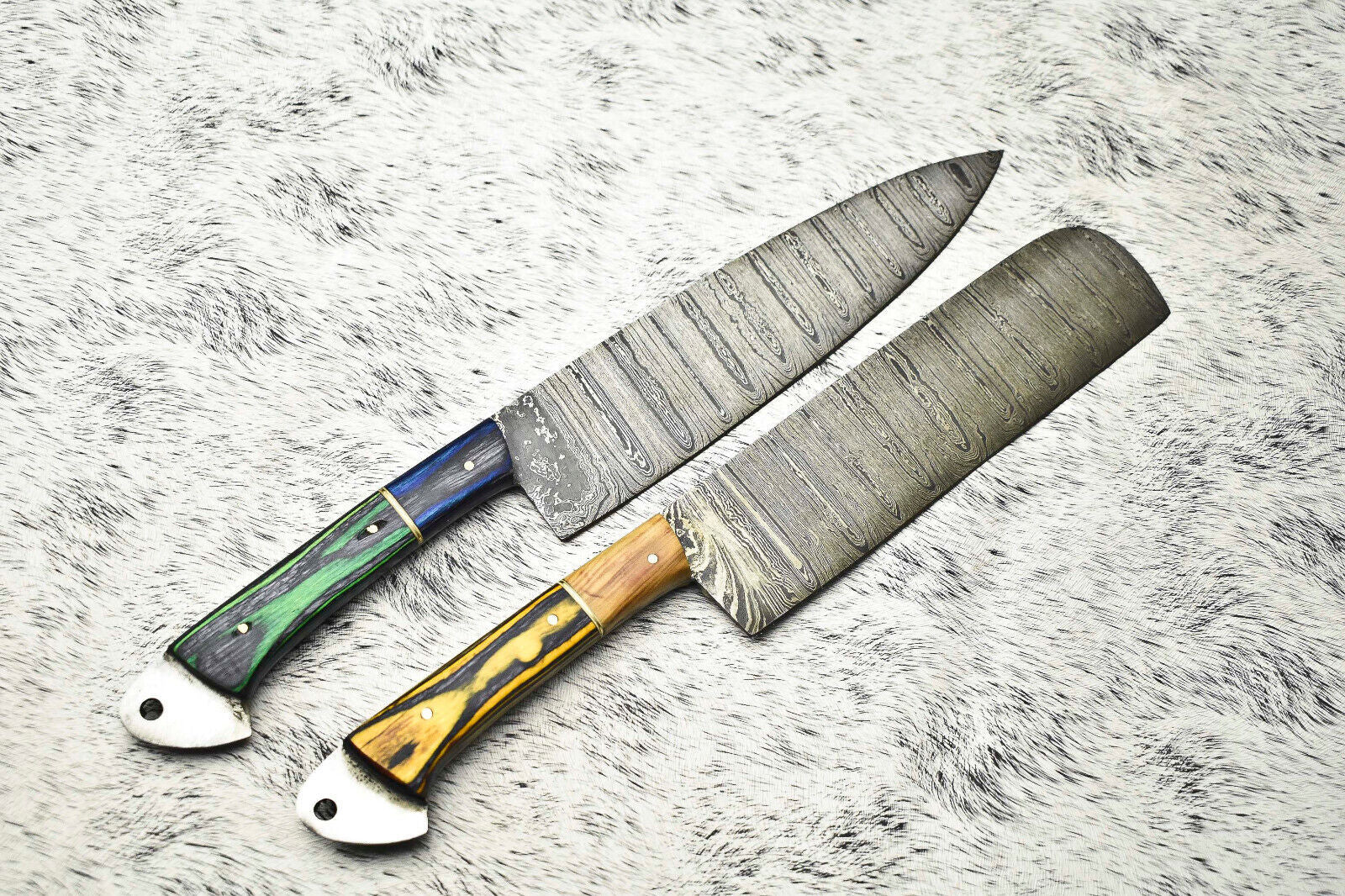 Handmade Hammered Damascus Steel Chef Knife Set – Custom 2-Piece Lot