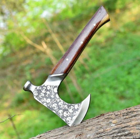 Handmade High Carbon Steel Axe Viking Bearded Axe with Wood Handle & Leather Sheath